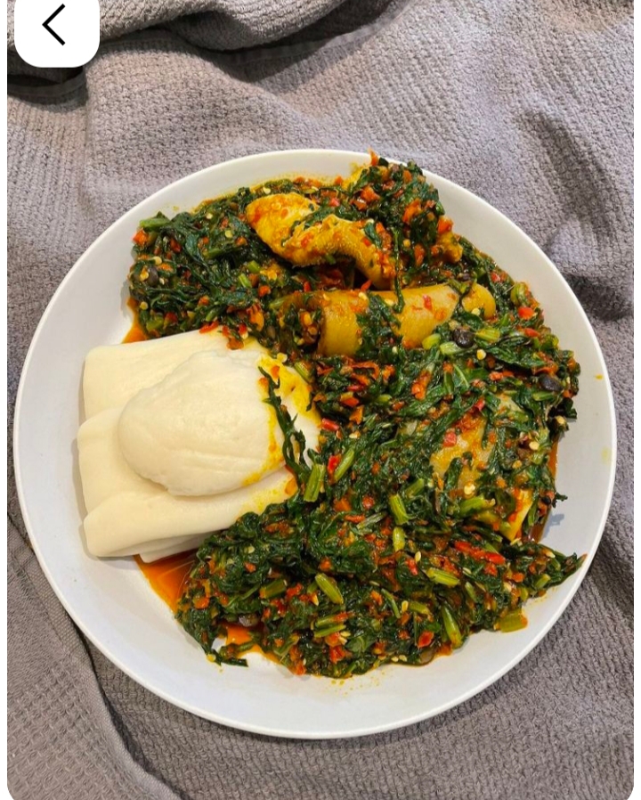 Pounded yam and Vegetable soup