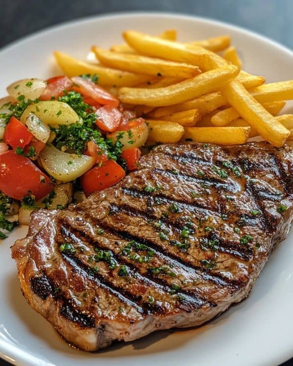 Garlic Steak, Chips or Rice
