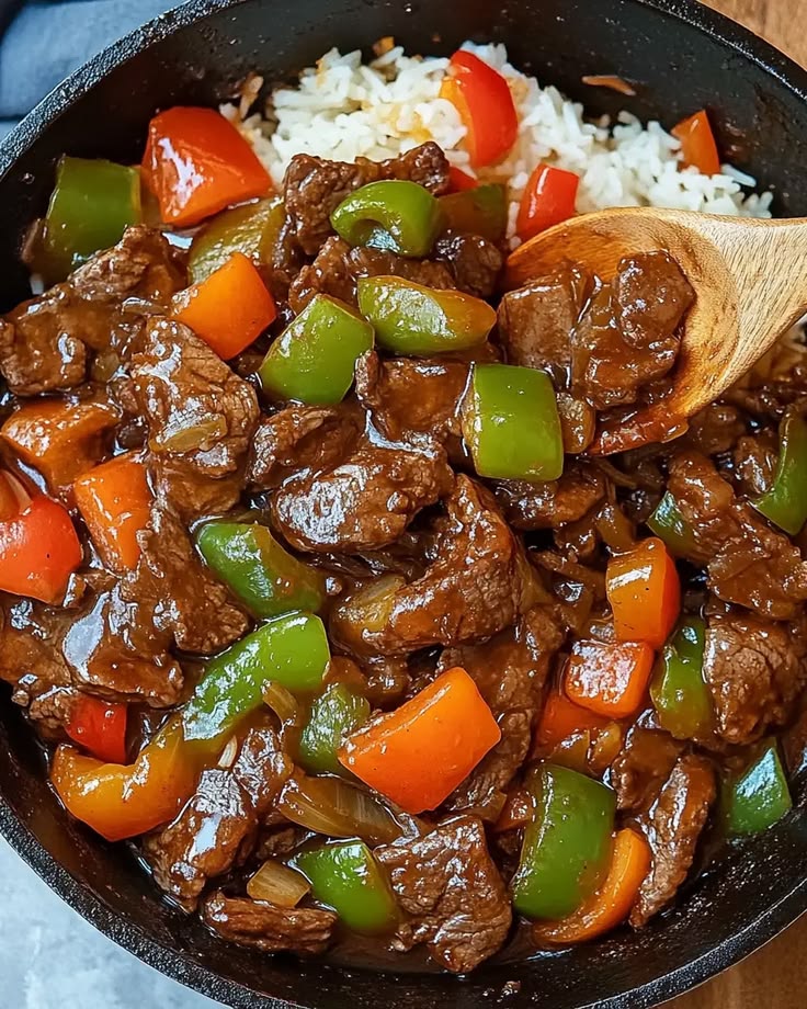 Peppered Steak, Chips or Rice